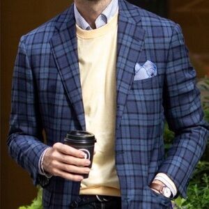 Alan Flusser Navy Checkered Blazer